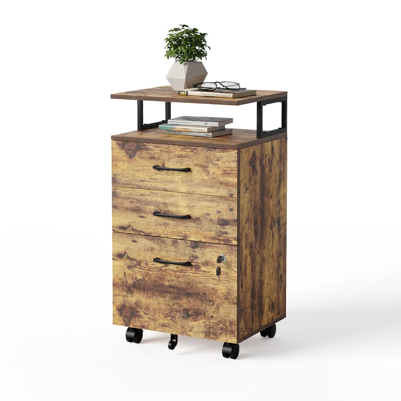 3-Drawer Rolling File Cabinet with Lock