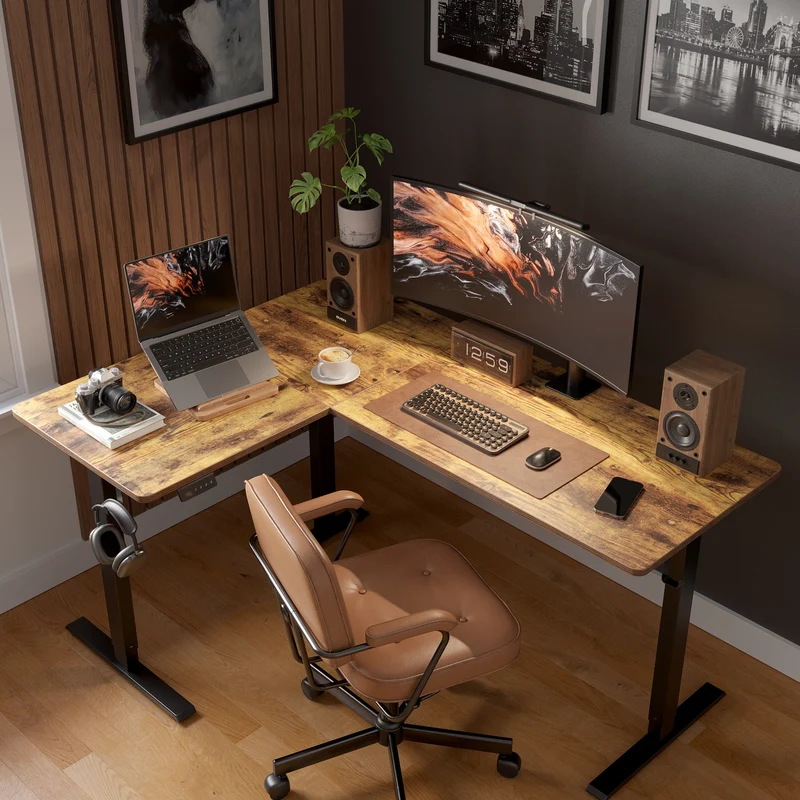 Single motor reversible L shape desk