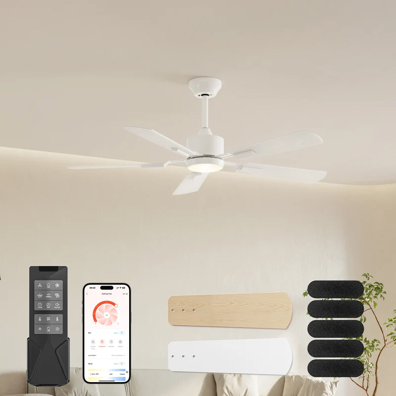 CubiCubi Ceiling Fans with Lights - Low Profile Ceiling Fan with Light and Remote/APP, Dimmable, Super Quiet, Flush Mount Ceiling Fan for Indoor/Outdoor Bedroom Living Room Patio Farmhouse