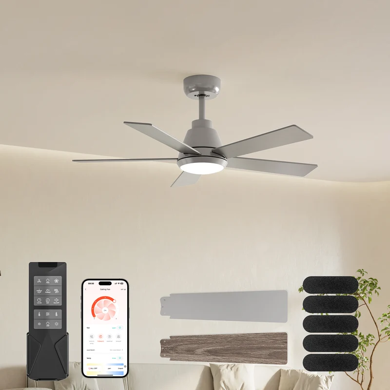 CubiCubi Ceiling Fans with Lights - Low Profile Ceiling Fan with Light and Remote/APP, Dimmable, Super Quiet, Flush Mount Ceiling Fan for Indoor/Outdoor Bedroom Living Room Patio Farmhouse