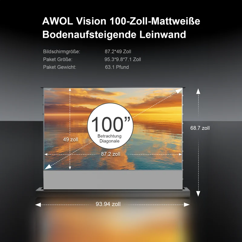 100'' -120'' Mattweiße Bodenaufsteigende Leinwand
