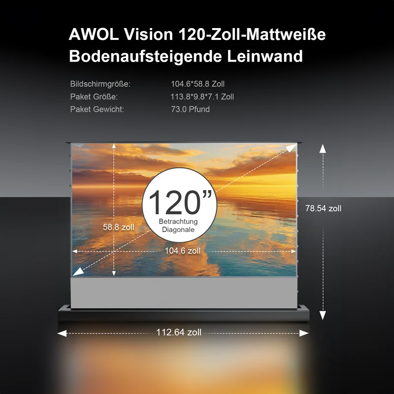 100'' -120'' Mattweiße Bodenaufsteigende Leinwand