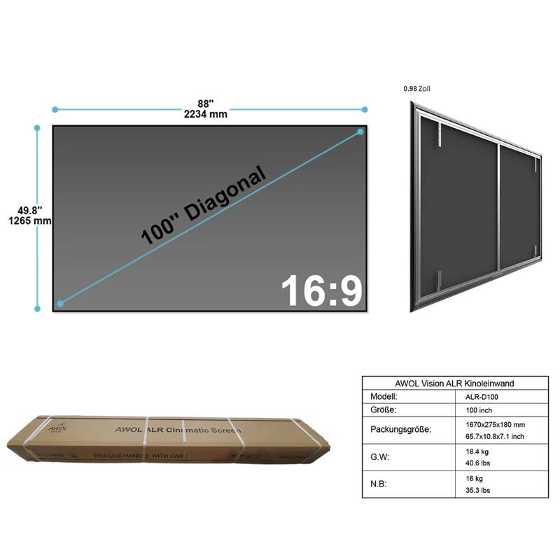 100'' -120'' Tageslicht Fresnel ALR Leinwand