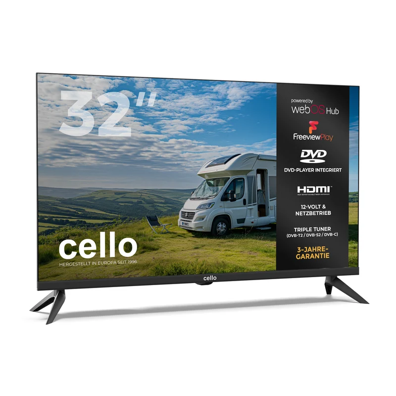 32″ Smart WebOS 12-Volt Traveller TV with DVD & Frameless Bezel (DE)