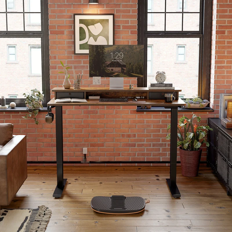 Standing Desk with Upper Double Drawers (Spliced Board)