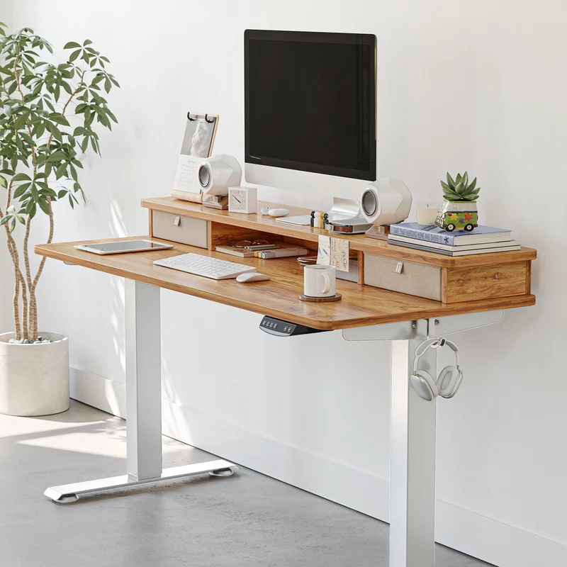 Standing Desk with Upper Double Drawers (Spliced Board)