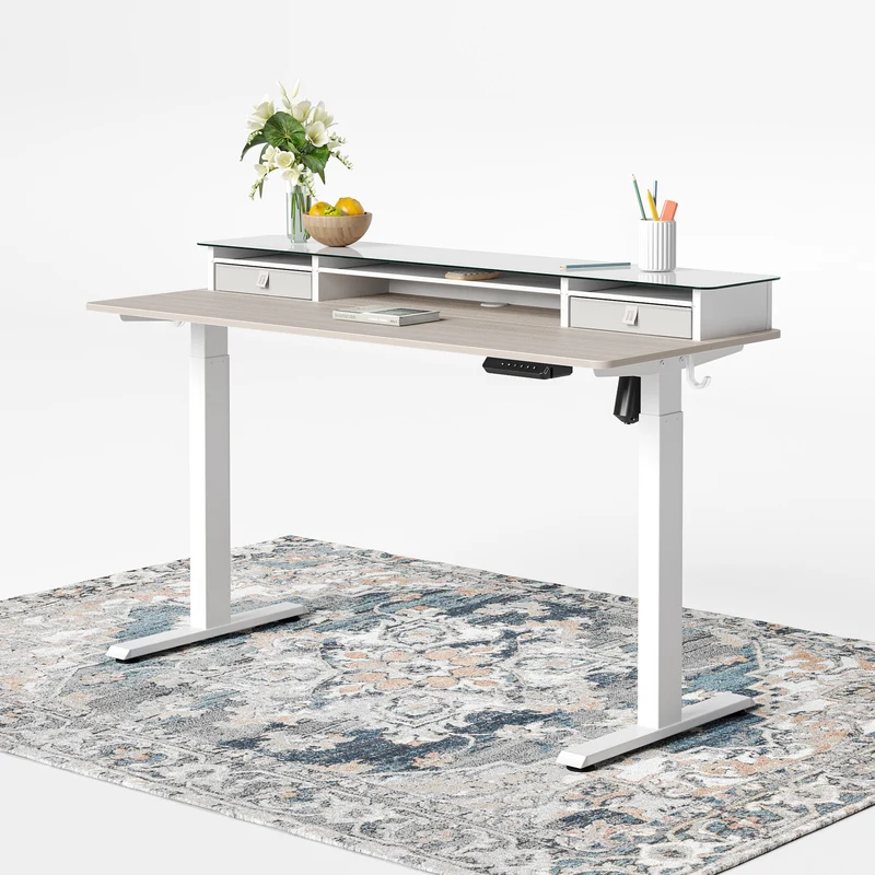 Electric Standing Desk with Glass Top Double Drawer - Desktop