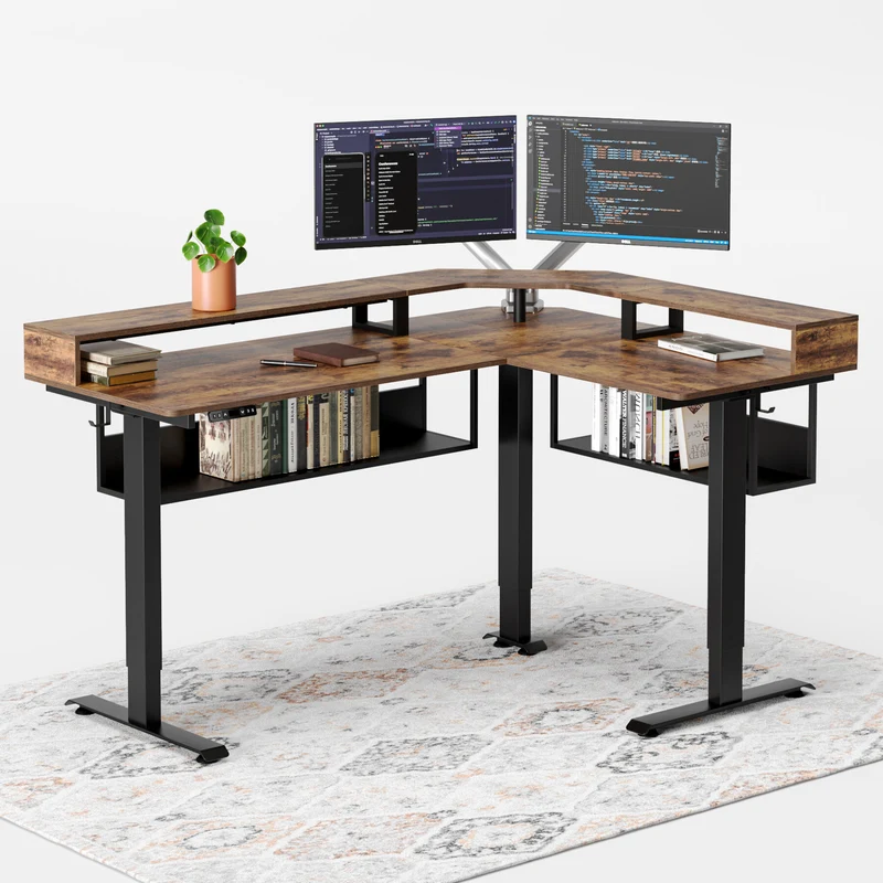 L-shaped Desktop with Multi-Shelf
