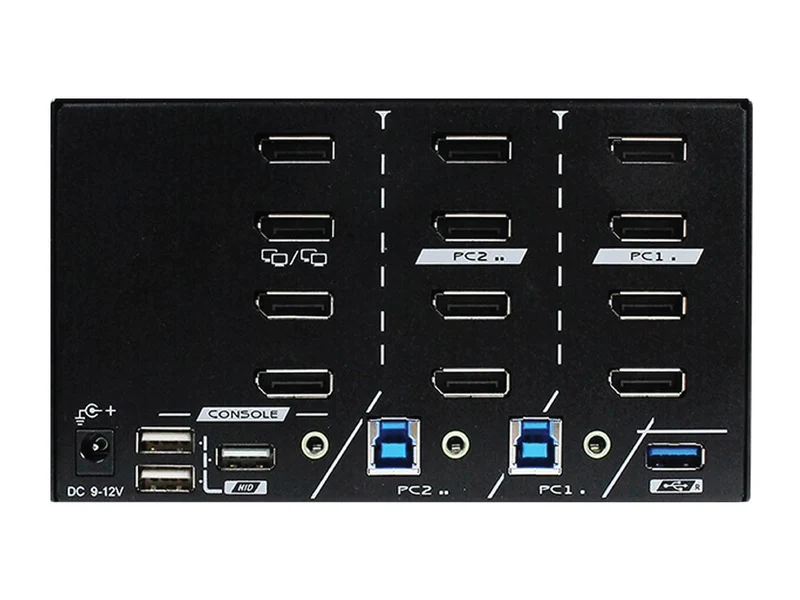 Monitors.com Two Workstation, Quad-Monitor 8K DisplayPort EDID Passthrough KVM Switch. Includes 8 x 8K DP to DP Cables & 2 x USB 3.0 Cables (MEDKVM-8142)