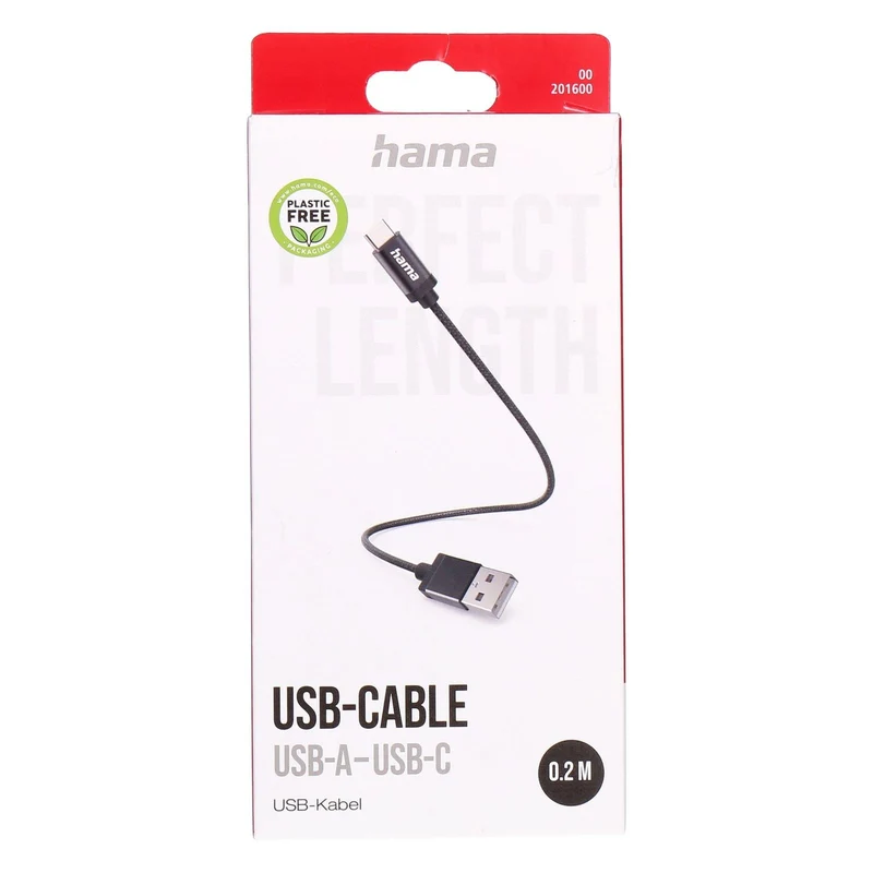 Hama 00201600 USB Kabel USB 2.0 0,2 m USB A USB C 0,48 Gbit/s Schwarz