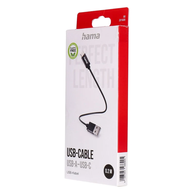 Hama 00201600 USB Kabel USB 2.0 0,2 m USB A USB C 0,48 Gbit/s Schwarz