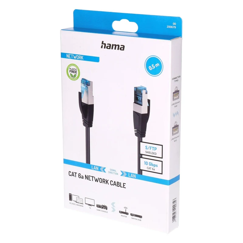 Hama 00200679 Netzwerkkabel Schwarz 0,5 m Cat6a S/FTP (S-STP)