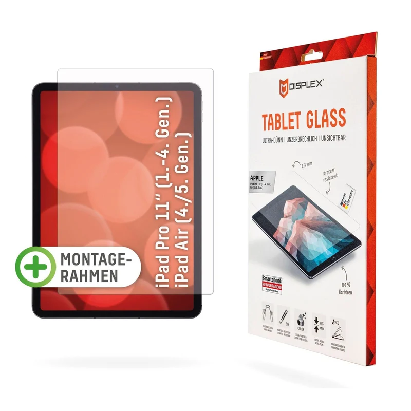 Displex Tablet Glass (9H) für Apple iPad Pro 11 Eco-Montagerahmen L-Form unzerbrechlich ultra dünn