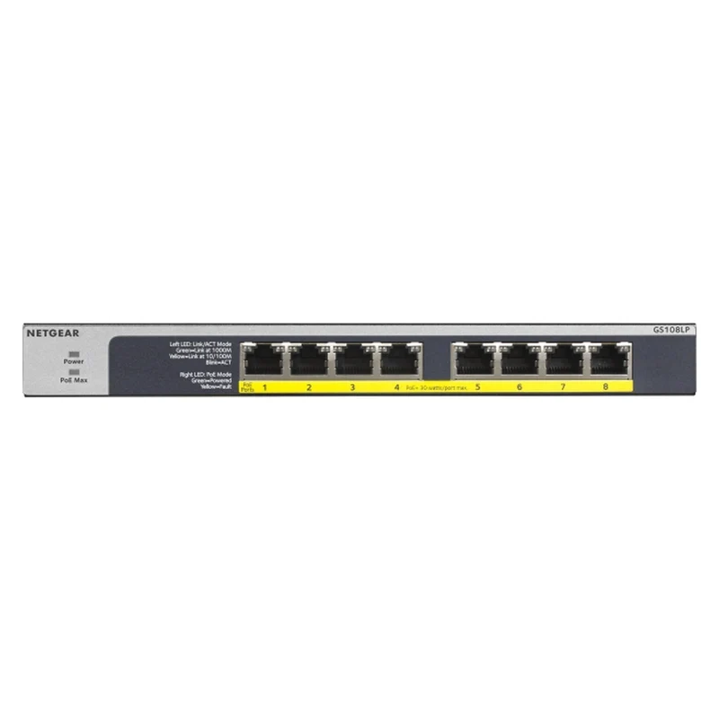 NETGEAR GS108LP Unmanaged Gigabit Ethernet (10/100/1000) Power over Ethernet (PoE) 1U