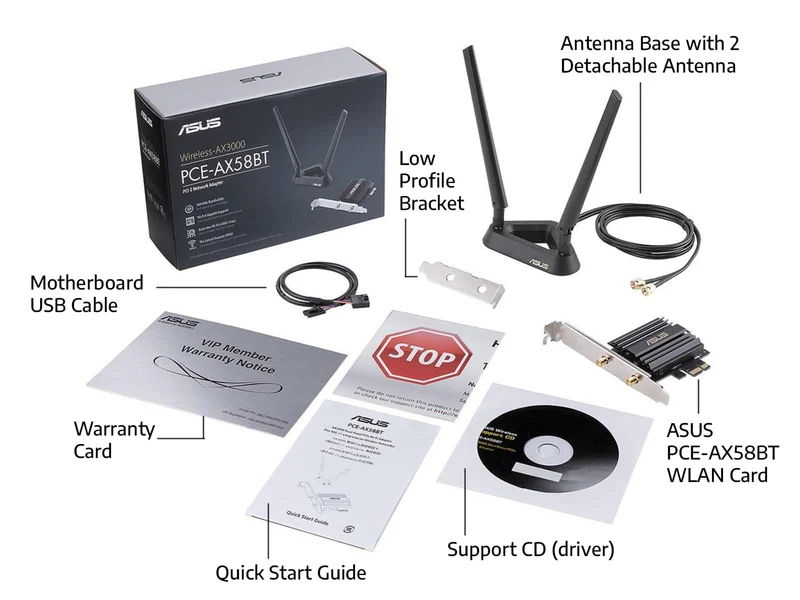 Asus Wireless PCE-AX3000 Wifi Adapter Next-Gen Wifi 6 Dual-Band PCIe Adapter | Bluetooth 5.0 | OFDMA | 2x2 MU-MIMO | WPA3 Security (PCE-AX58BT)